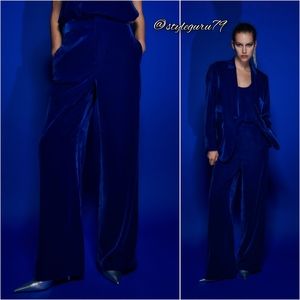 NWT, ZARA, Blue Flowing Velvet Trousers